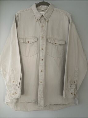 Vintage Geoffrey Beene Mens L Off-White/ Light Gray Heavy Cotton Button Up Shirt